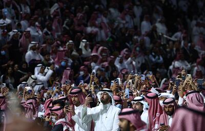 RIYADH, SAUDI ARABIA - FEBRUARY 26: Spectators  attend the trophy presentation during The Saudi Cup 2022 at King Abdulaziz Racecourse on February 26, 2022 in Riyadh, Saudi Arabia. (Photo by Francois Nel / Getty Images)