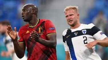 Romelu Lukaku, left, of Belgium, in action against Finland at Euro 2020. AFP