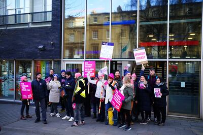University and College Union (UCU) members on the picket line outside the University of Bristol. Up to 70,000 members of the UCU are taking strike action in a long-running dispute over pay, working conditions and pensions. Picture date: Wednesday February 1, 2023.