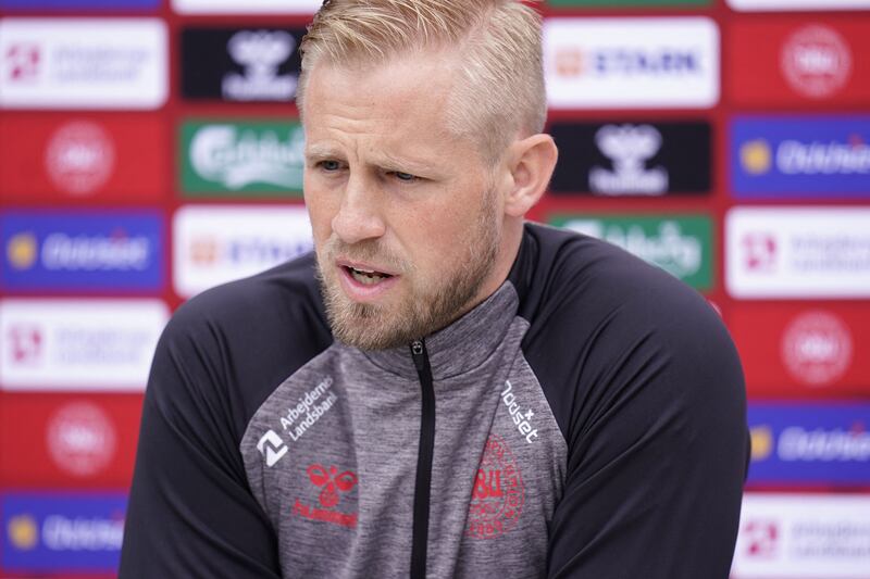 Denmark goalkeeper takes part in a virtual press conference on June 14, 2021. AFP