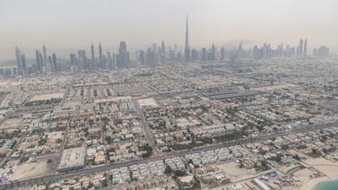 DUBAI, UNITED ARAB EMIRATES, 12 APRIL 2016. A flight on the Uber Helicopter service for tourists to see Dubai from the sky. Aerial Stock image of Dubai City Skyline as seen from the flight. (Photo: Antonie Robertson/The National) ID: 84810. Journalist: Rob Garret. Section: National. *** Local Caption ***  AR_1204_Uber_Helicopter-25.JPG