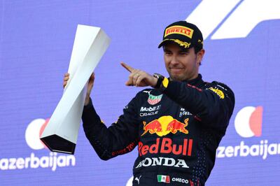 Red Bull's Sergio Perez celebrates winning the F1 Grand Prix of Azerbaijan at Baku City Circuit. Getty Images