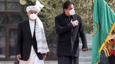 Pakistan Prime Minister Imran Khan, right, with Afghanistan President Ashraf Ghani at the Presidential Palace in Kabul last Nobember. AFP