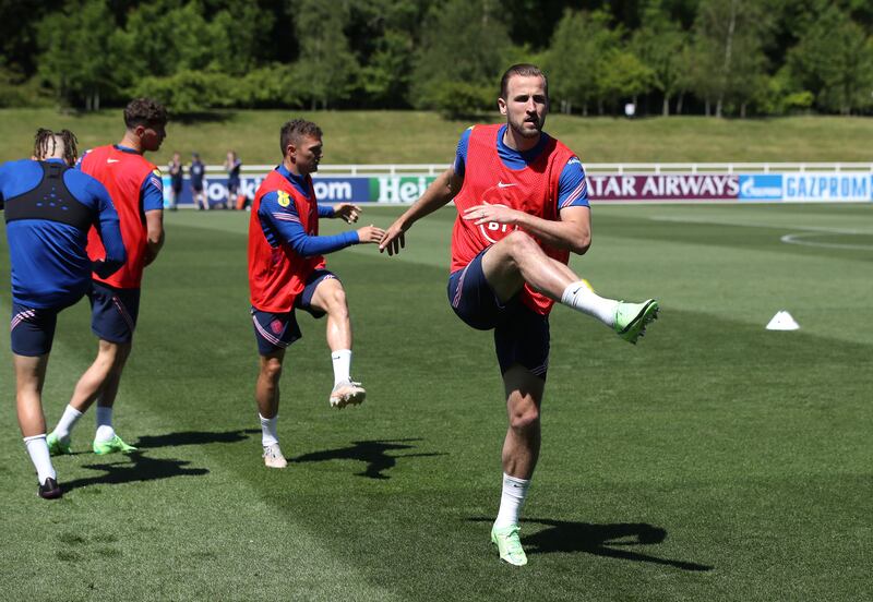 England's harry Kane during the training session at St George's Park, Burton. Picture date: Wednesday June 9, 2021.