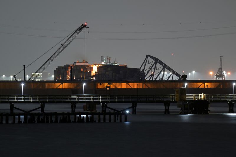 A view of the Dali cargo vessel which crashed into the Francis Scott Key Bridge causing it to collapse in Baltimore, Maryland, U. S. , March 26, 2024.  REUTERS / Craig Hudson