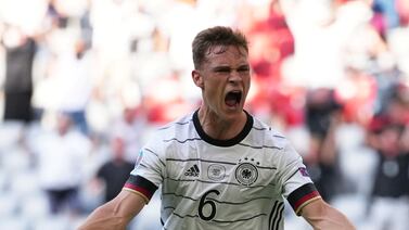 Germany's Joshua Kimmich celebrates their second goal in the 4-2 win against Portugal. Getty