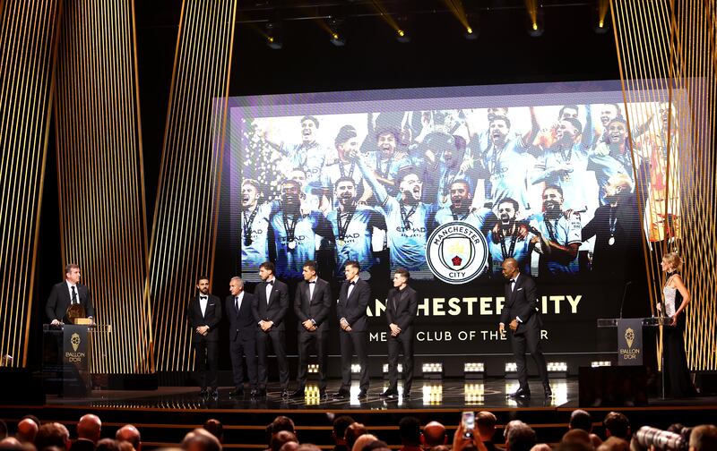 Ferran Soriano CEO of Manchester City makes a speech after the team received the Men's Club of the Year award during the  Ballon d'Or 2023 ceremony at the Theatre du Chatelet in Paris, France, 30 October 2023.   EPA / MOHAMMED BADRA