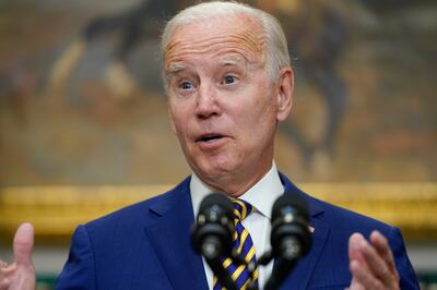 President Joe Biden speaks about student loan debt forgiveness in the Roosevelt Room of the White House. AP Photo