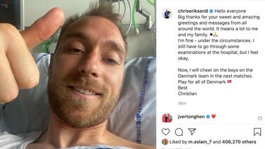 A screenshot from Chrstian Eriksen's Instagram account as the Danish midfielder posts an update from hospital. chriseriksen8 / Instagram