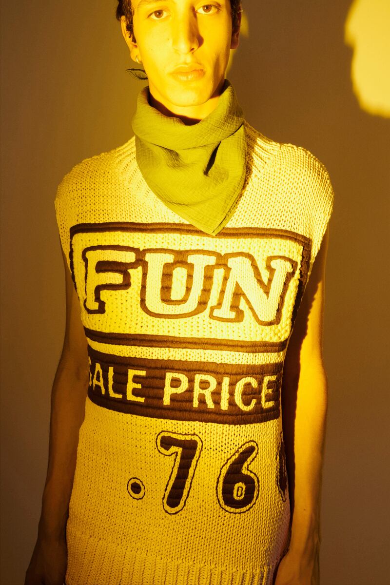 Jil Sander have embraced a more joyful mood for spring / summer 2022 with a top that reads 'fun'. Courtesy jil Sander