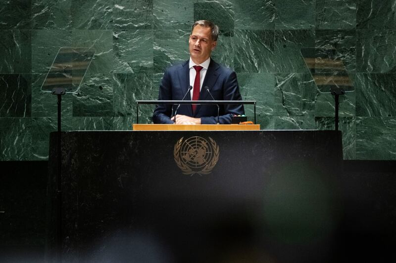 Alexander De Croo, Belgium's prime minister, speaks during the United Nations General Assembly (UNGA) in New York, US, on Wednesday, Sept.  20, 2023.  Global leaders descend upon midtown Manhattan this week for speeches, meetings and receptions, an annual migration to the United Nations meant to tackle the world's biggest problems. Photographer: Jeenah Moon / Bloomberg