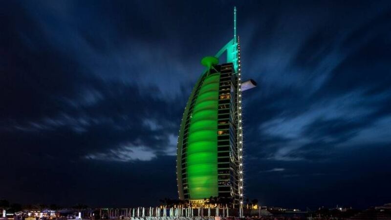 Dubai's Burj Al Arab glows green to mark St Patrick's Day. All image courtesy Tourism Ireland