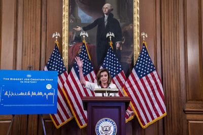 U. S.  House Speaker Nancy Pelosi, a Democrat from California, speaks during a news conference at the U. S. Photographer: Shawn Thew / EPA / Bloomberg