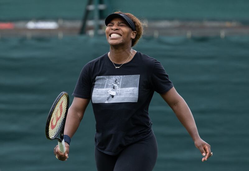 Serena Williams practicing on the Aorangi Practice Courts at The All England Club on Sunday. PA