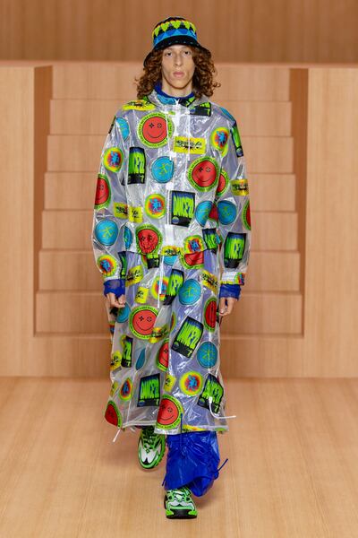 Louis Vuitton revisits rave culture for spring / summer 2022, with a coat covered in smiley faces