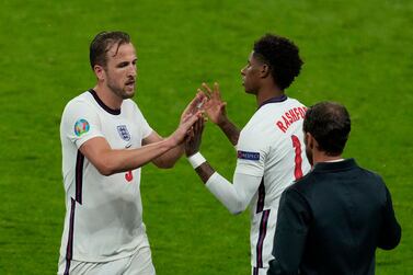 England's forward Harry Kane walks off the pitch after being susbstituted by England's forward Marcus Rashford  during the UEFA EURO 2020 Group D football match between England and Scotland at Wembley Stadium in London on June 18, 2021.  (Photo by Matt Dunham  /  POOL  /  AFP)