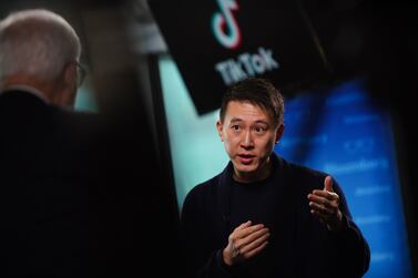 Shouzi Chew, chief executive officer of TikTok Inc. , during an interview for an episode of "The David Rubenstein Show: Peer-to-Peer Conversations" at the TikTok office in New York, U. S. , on Thursday, Feb.  17, 2022.  ByteDance Ltd. 's TikTok has emerged as the top challenger to the social media dominance of Meta Platforms Inc. , the parent company of Facebook and Instagram. Photographer: Christopher Goodney / Bloomberg