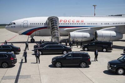 Russian President Vladimir Putin and his entourage arrive in Geneva. EPA