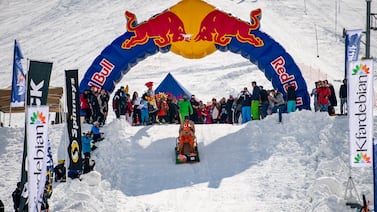 Competitors perform during Red Bull Jump and Freeze at Mzaar Ski Resort, Kfardebian, Lebanon on February 23, 2019. Akl Yazbeck / Red Bull Content Pool