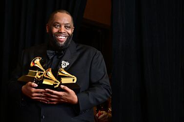 (FILES) US rapper Killer Mike poses in the press room with the Grammy for Best Rap Performance, Best Rap Album and Best Rap Song during the 66th Annual Grammy Awards at the Crypto. com Arena in Los Angeles on February 4, 2024.  US rapper Killer Mike was arrested for misdemeanor battery at the Grammy Awards, police said February 5, 2024, after winning all three categories he was nominated for.  (Photo by Frederic J.  Brown  /  AFP)