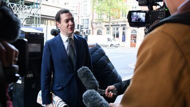 The UK's former finance minister George Osborne arrives at the 'Evening Standard' on his first official day as editor on May 2, 2017. Getty Images