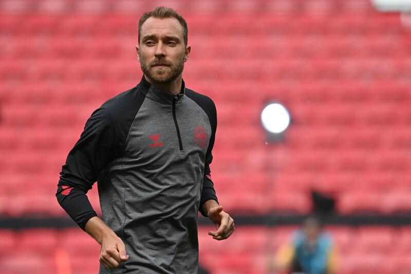 Denmark's midfielder Christian Eriksen takes part in the MD-1 training session at the Parken Stadium in Copenhagen on June 11, 2021 on the eve of their UEFA EURO 2020 match against Finland.  (Photo by Jonathan NACKSTRAND  /  AFP)