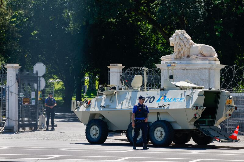 An armored police vehicle outside Villa La Grange. Bloomberg