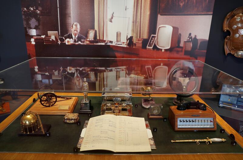 The desk Prince Philip used at Clarence House, with some of his office items. Reuters