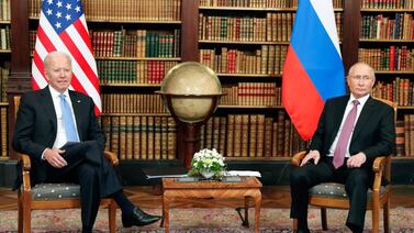 US President Joe Biden and Russian President Vladimir Putin meet in Geneva. EPA